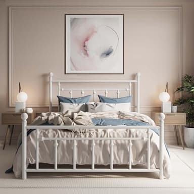 SHA CERLIN 14'' Queen Size Metal Platform Bed Frame/Victorian Headboard and Footboard/Steel Slats Mattress Foundation for Storage/No Box Spring Needed/Noise Free/White - Image 1