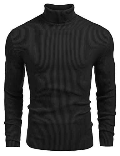 COOFANDY Men's Ribbed Slim Fit Knitted Pullover Turtleneck Sweater, Black, Medium - Image 1