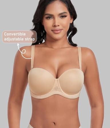 DotVol Women's Multiway Strapless Bra Full Figure Underwire Contour Beauty Back Plus Size Bra(32DDD, Beige) - Image 4