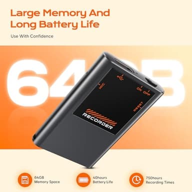 3072Kbps Voice Activated Recorder - [7000 Hours] Voice Recorder with AI Noise Cancellation, Recording Device for Lectures, Meetings, Intervie, 64GB Digital Voice Recorders with Playback - Image 7