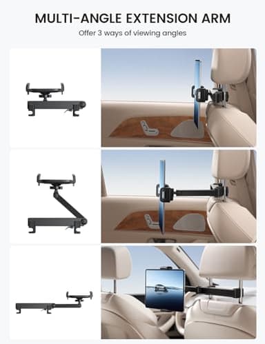 Lamicall Car Headrest Tablet Holder - [Lockable] [3 in 1 Extension Arm] Upgrade Tablet Mount for Car Backseat, Road Trip Essentials for Kids, for iPad Pro, Air, Mini, Galaxy, Fire HD, 4.7-13" Tablets - Image 3