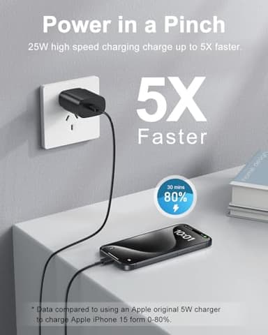 Type C Charger Fast Charging for iPhone 17 16 15, 2Pack [10FT&6FT] Long USB C Cable with 25W Phone Super Fast Charger Block Compatible with Galaxy S25/S24/Plus/Ultra,iPhone 15/16/17/Air/Plus/Pro Max - Image 4