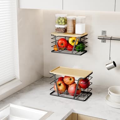 TIDIIABODE 2 Pack Stackable Storage Laundry Kitchen Organizers, Wall Mount Trash Bag Holder with Bamboo Top and Garbage Bag Dispenser No Drill - Image 3