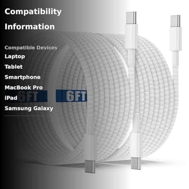 USB C to C Charging Cable 6ft, 60W Fast Type C to C Charger Cord Long for Apple iPhone 17 Pro Max/17 Air/16 Pro Max/15 Plus, MacBook Pro 2021/2020/2019,iPad 12.9/11 inch/Mini/Air 5/4,Samsung Galaxy - Image 3