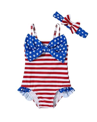 Mioglrie Baby Girl Swimsuit Toddler 4th of July Swimsuit 2T-3T Bathing Suit Star Ruffle Stripe Summer Beach One Piece Swimwear for Infant Girls Swim Suit - Image 1