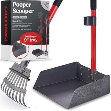 Pawler Pooper Scooper for Large Dogs, Small Dogs and Horses, Metal Poop Scooper Set with Long Handle Rake and Tray for Yard, Grass, Dirt or Gravel, Heavy Duty Aluminum Poop Picker Upper - Image 1