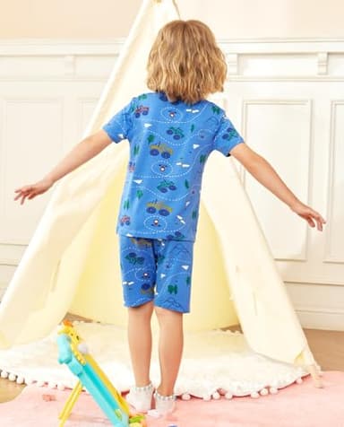 babee Reshinee Bamboo Viscose Toddler Car Pajamas Boys Girls Kids Cool Short Summer Pjs Pyjamas Set 5-6Y Blue Tractor 2pcs Sleepwear Jammies - Image 7