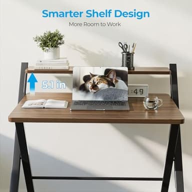 GreenForest No Assembly Folding Desk, 2-Tier Compact Computer Desk with Shelf, Space Saving Foldable Table for Home Office, Dorm or Apartment, Portable Collapsible Sturdy Laptop Desk, Espresso - Image 6