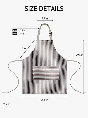 Syntus Aprons for Women with Pockets, 2 Pack Kitchen Apron for Cooking Adjustable Bib Chef Aprons for Men Women, Black/Brown Stripes - Image 2