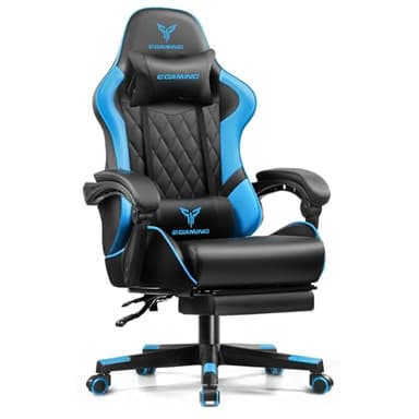 EXRACING Gaming Chair Ergonomic Computer Chair with Footrest and Lumbar Support, Height Adjustable High Back Leather Office Chair, 360° Swivel with Linked Armrest, for Adult and Teen (Blue) - Image 1