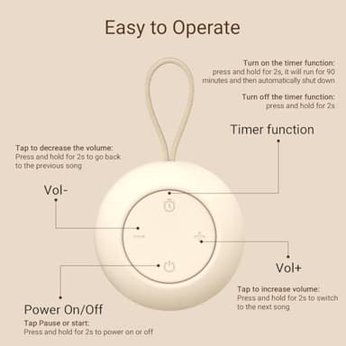 Portable Baby Sound Machine [White Noise for Babies Kids Adults][Sleep Soother][Timer Function][12 Soothing Sounds] 15 Hours Battery Life, Travel,Registry Gift,Shower,Clips on Baby Stroller - Image 7