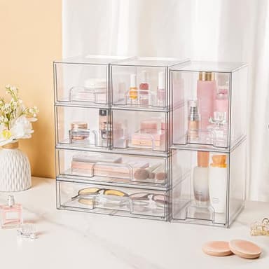 Vtopmart Stackable Storage Drawers Set of 6, Clear Plastic Organizer Bins for Bathroom Supplies,Ideal for Cabinet,Pantry,Laundry Room Organization - Image 5