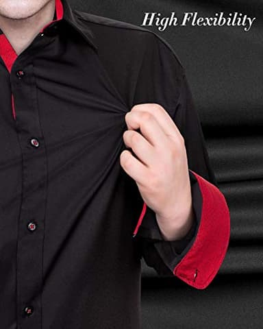 J.VER Mens Dress Shirts Stretch Wrinkle Free Button Down Shirt Casual Long Sleeve Business Formal Stylish Tops Black Red Small - Image 2