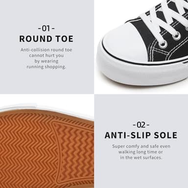 FRACORA Womens White Black Canvas Sneakers Low Top Canvas Shoes for Women Tennis Shoes(Black,US8.5) - Image 3