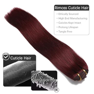 Rimoss Clip in Hair Extensions Real Human Hair - 22 Inch 120g 7pcs, Burgundy Red Color - Soft Remy Human Hair Clip in Extensions Straight Double Weft for Women (#99J 22 Inch) - Image 5
