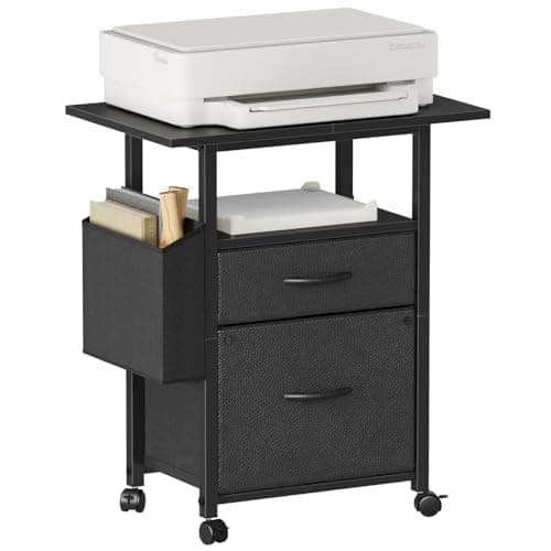GYIIYUO 2 Drawer File Cabinet with 24'' Extended Desktop, Mobile Filing Cabinet, Rolling File Cabinet with Side Bag, Fabric Drawer, Fits A4 Size, Home Office, Black - Image 1