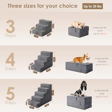 EHEYCIGA Dog Stairs for Bed 18" H, 4-Step Dog Steps for High Bed, Pet Steps for Small Dogs and Cats, Non-Slip Balanced Pet Ramp Indoor, Grey - Image 4