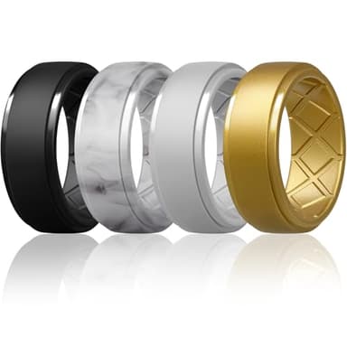 Egnaro Men's Silicone Rings 10mm Wide 2.5mm Thick Rubber Wedding Bands, Multipack 1/4/7 Breathable Comfort Fit For Workout - Image 1