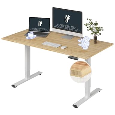 FLEXISPOT E6 Essential Bamboo 3 Stages Dual Motor 60x30 Inch Electric Height Adjustable Standing Whole-Piece Board Desk Sit Stand Up Desk (White Frame + Bamboo Desktop) - Image 1