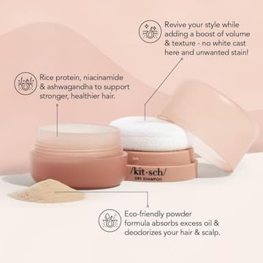 Kitsch Dry Shampoo Powder with Rice Protein for Women & Men - Unscented, Volumizing, No White Cast,Organic, Paraben Free & Benzene Free, Non Aerosol for Oily and Light Hair, Travel Size - 8g - Image 2