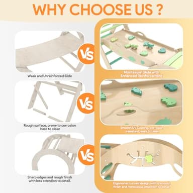 KidsBuddy Pikler Triangle Set with Cushion 9 in 1 Climbing Toys for Toddlers 1-3 Indoor Baby Climbing Gym Toddler Montessori Toys Wooden Toy with Maze Toy, Shape Sorter, Dinosaur Car - Image 5