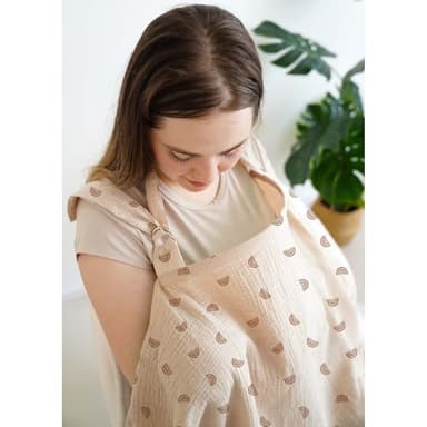 MairMore Muslin Nursing Covers for Breastfeeding, Privacy Breast Feeding Cover with Arch Neckline for Mom and Baby, Breathable 100% Cotton Nursing Apron Multi-use Stroller Cover - Image 4