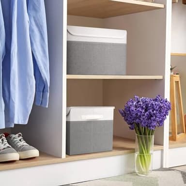 Bagnizer Large 22 Quart Linen Fabric Foldable Storage Bin Cube Organizer Basket with Flip-Top Lid & Handles, Clothes Blanket Box for Home, Office, Closet, Gray & White, 4 Pack 14.6 x 9.5 x 9.5” - Image 6