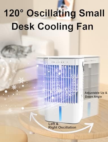 Portable Air Conditioner, 1200mL Evaporative Air Cooler, Personal Mini Air Conditioner with 3 Speeds & 2/4H Timer, 120° Oscillating Portable Ac Unit Fan Small Air Conditioner for Home Office Room - Image 4