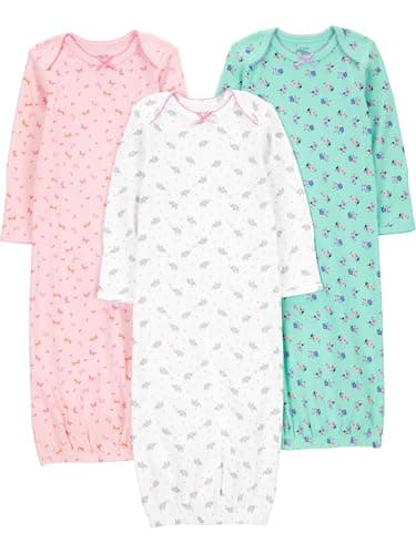 Simple Joys by Carter's Baby Girls' Cotton Sleeper Gown, Pack of 3, Pink/Mint Green/White, 0-3 Months - Image 1