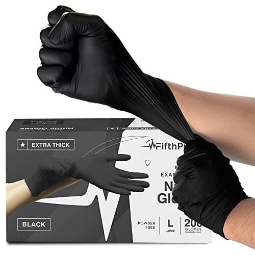 Disposable Black Nitrile Gloves Large 200 Count - Extra Thick 4.5 Mil - Powder and Latex Free Rubber Gloves - Surgical Medical Exam Gloves - Food Safe Cooking Gloves - Image 1