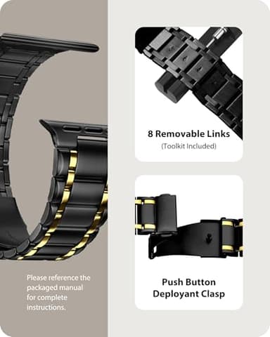 Fullmosa Bands Compatible with Apple Watch Band 46mm Series 11 10, Stainless Steel iWatch Band with Case for Apple Watch, Black and Gold - Image 4
