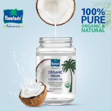 Parachute Naturalz Virgin Coconut Oil | 100% Organic Cooking Oil, Hair Oil and Body Oil | Cold Pressed | USDA Certified |16 Fl. Oz | Glass Jar | Pack of 2 - Image 2