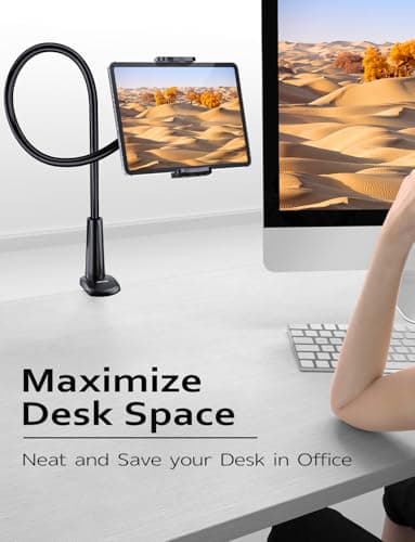 Tryone Gooseneck Tablet Holder Stand for Bed Adjustable Flexible Arm Tablets Mount Clamp on Table Compatible with iPad Air Mini | Galaxy Tabs | Kindle Fire | Switch or Other 4.7-10.5" Devices - Image 2