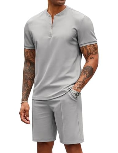 COOFANDY Men's 2 Pieces Outfits Casual Quarter Zip Polo T Shirt and Shorts Set Athletic Jogging Summer Tracksuit - Image 1