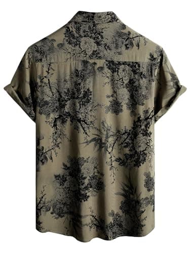 JOTOOK Mens Hawaiian Shirt Short Sleeve Button Down Tropical Shirts Casual Floral Summer Beach Shirt 3X-Large Khaki Flower - Image 2