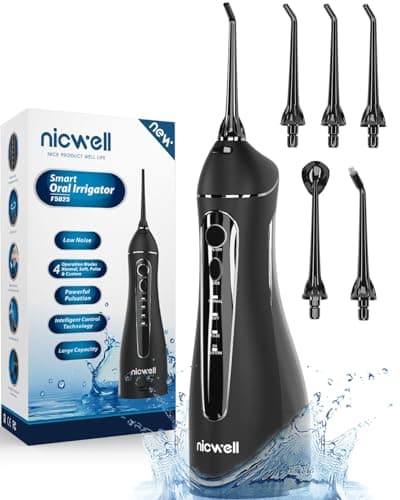 Nicwell Water Dental Flosser Teeth Pick - Cordless Portable 4 Modes Rechargeable Flossers Oral Irrigator IPX7 Waterproof Travel Gum Floss Cleaner Deep Cleaning Flossing Picks for Home Daily Shower - Image 1