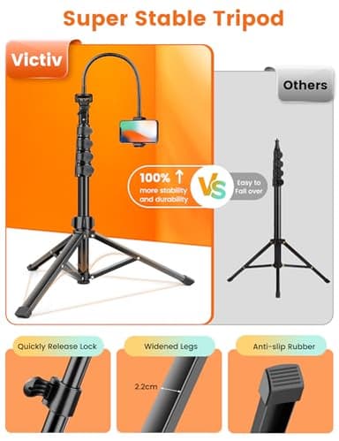 87" Phone Tripod Stand with 15.7" Bendable Gooseneck, Flexible Tripod for iPhone with Remote, Tall Cell Phone Tripod for Video Recording, Compatible with iPhone 15/14/13 Pro Max/Android Smartphone - Image 2