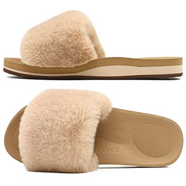 COFACE Womens Slippers with Arch Support Comfy Open Toe Fuzzy Woman House Shoes Size 9 Plantar Fasciitis Orthotic Slippers-for-Women Indoor - Image 1