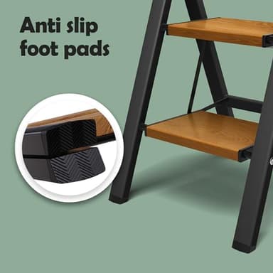 Taranta 2 Step Ladder,Aluminum Lightweight Folding 2 Step Stool with Anti-Slip Wide Pedal, 330lbs Capacity Step Ladder for Household,Kitchen,Office - BlackWoodgrain - Image 8