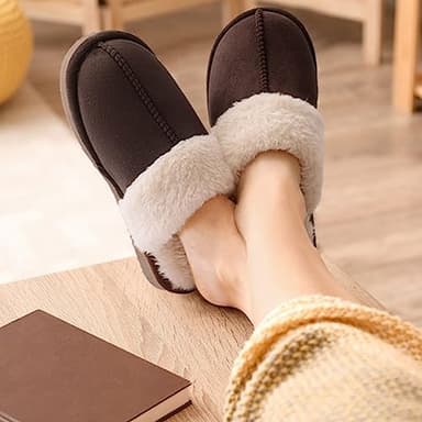 Litfun Women's Fuzzy Memory Foam Slippers Fluffy Winter House Shoes Indoor and Outdoor, Coffee 9-10 - Image 2