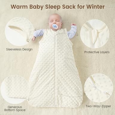 david's kids Fleece Baby Sleep Sack 6-12 Months, 2.5 Tog Minky Warm Winter Baby Wearable Blanket with Plush Dots and 2-Way Zipper, Cotton Inner Lining Sleeping Bags for Boys Girls, Medium Size, Cream - Image 3