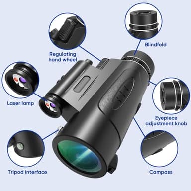 Monocular Telescope with Lights HD Monoculars 80x100 for Adults High Powered Monocular for Hunting with Smartphone Holder & Tripod, Handheld Telescope Suitable for Bird Watching Stargazing-Black - Image 2