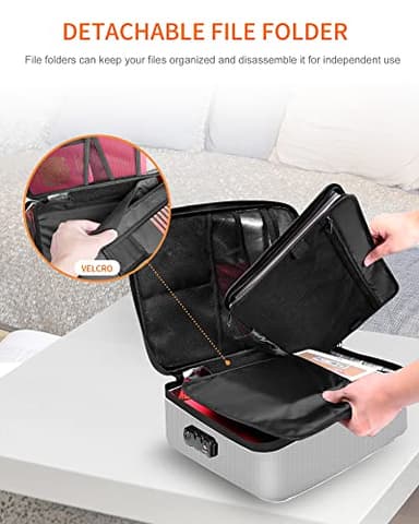 Noiposi Document Organizer with Lock,16.1"x11.4"x4.3" Waterproof and Fireproof Document Box,Portable Home Travel Safe Storage Box for Important Documents,File and Birth Certificate,Silver - Image 7