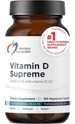 Designs for Health Vitamin D Supreme - Vitamin D 5000 IU with 2000mcg Vitamin K as MK4 for Bone Health, Heart Health, Mood & Immune Support - Vitamin D3 Enhanced with GG Supplement (180 Capsules) - Image 1