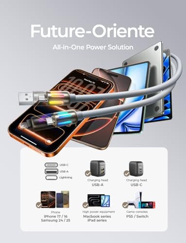 LISEN USB C to Lightning Cable, 240W 4 in 1 Charging Cable 6.6FT, Chubby USB A/C to C/Lightning with Light for iPhone Air 17 16 15 14 Pro/MacBook/iPad/Samsung/Switch 2, Multi Chargers for All Devices - Image 6