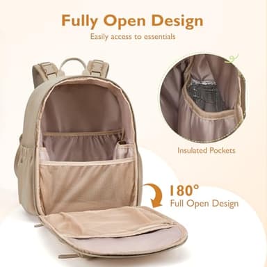 mommore Neoprene Diaper Bag Backpack Small Baby Bag Travel Mini Diaper Backpack for Newborn with Insulated Pockets (Beige) - Image 4
