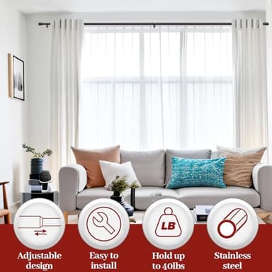 Kuianroll Heavy Duty Curtain Rods for Windows 66 to 120 Inch(2.5-10ft), 1 inch Diameter Long Curtain Rod with Brackets,Adjustable Bronze Curtain Rod for Living room,Bedroom(Bronze,30" to 120") - Image 3