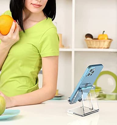 Crpich Acrylic Cell Phone Stand, Portable Clear Phone Stand for Desk, Compatible with Phone16 15 14 13 Pro Max Mini 12 11 Plus SE, Switch, Android Smartphone, Pad, Tablet, Desk Accessories - Image 5