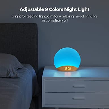 HOUSBAY White Noise Machine Sunrise Alarm Clock, Wake Up Light, Dimmable Night Light, 26 Natural Sounds, Gentle Wake up & Sound Machine for Sleeping, Adults, Kids, Baby-Wooden - Image 5