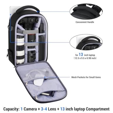 MOSISO Camera Backpack,DSLR/SLR/Mirrorless Photography Camera Bag Full Open Waterproof Hardshell Bag with Insert&Tripod Holder&Laptop Compartment Compatible with Canon/Nikon/Sony, Black - Image 2